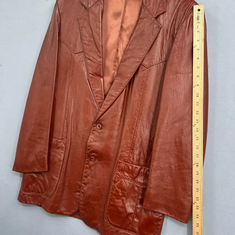 VTG Miller Western Leather Blazer Jacket Brown 42 Ranch Cowboy Classic Coat 70s
